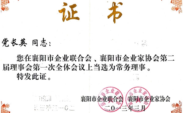 2013.3-襄阳市企业家协会常务理事